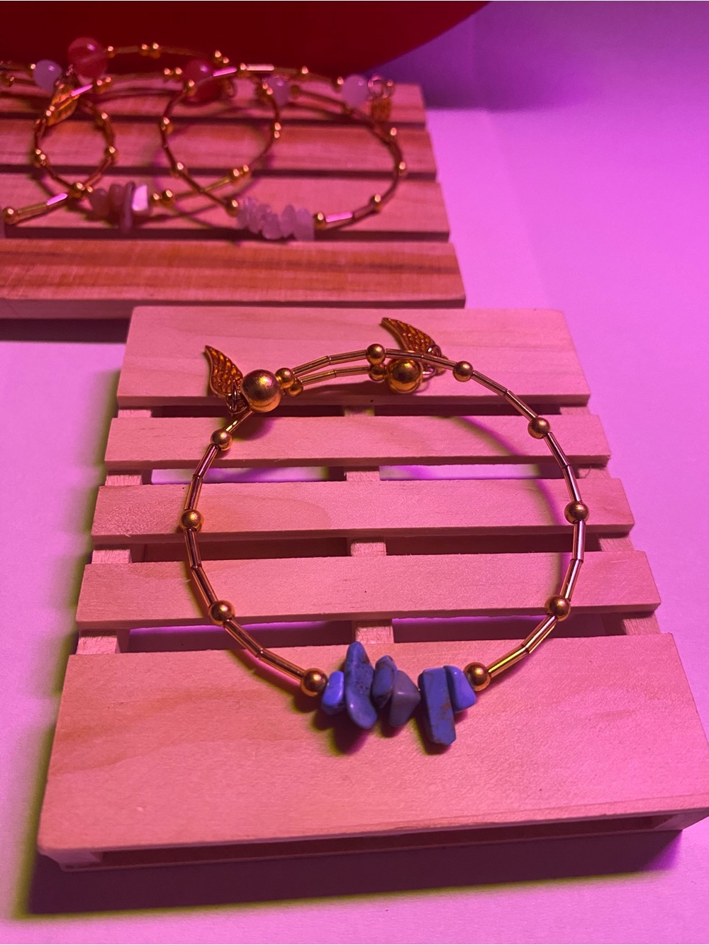 Gold-Tone Bracelet with Blue Stone Chips - Women's Jewelry